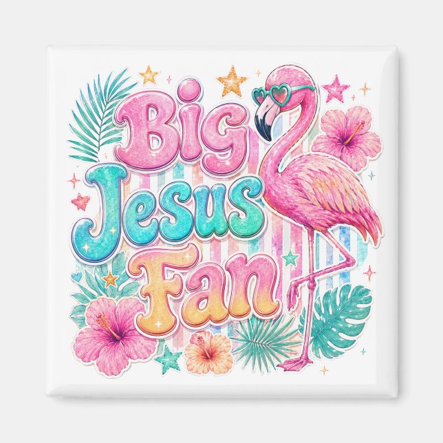 Jesus-Fan mit Flamingo-Magnet  Magnet (Vorne)