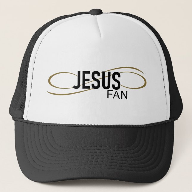 Jesus Fan mit wirbelhaltigem Hut/Cap Truckerkappe (Vorderseite)