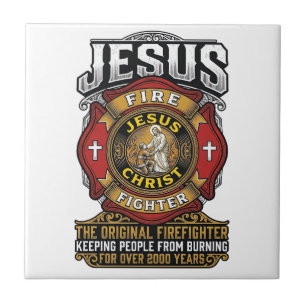 Jesus Feuerwehrmann Vintage Christlicher Glaube Sh Fliese