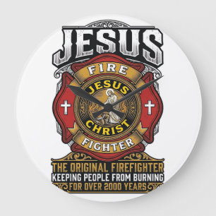 Jesus Feuerwehrmann Vintage Christlicher Glaube Sh Große Wanduhr