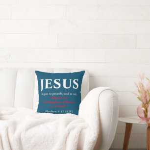 Jesus fing an zu predigen. Matthew 4:17 Navy Blue Kissen