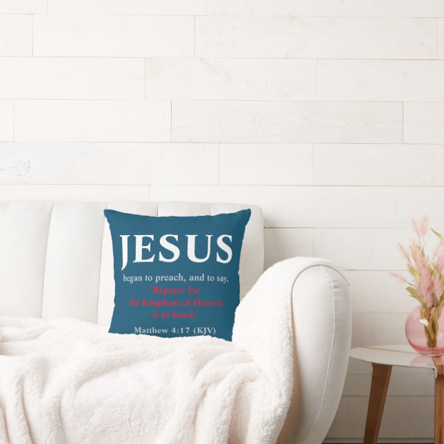 Jesus fing an zu predigen. Matthew 4:17 Navy Blue Kissen (Liege)