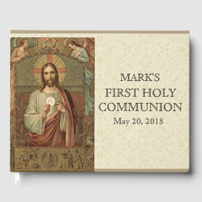 Jesus First Heilige Kommunion Angels Lace Gästebuch (Vorderseite)