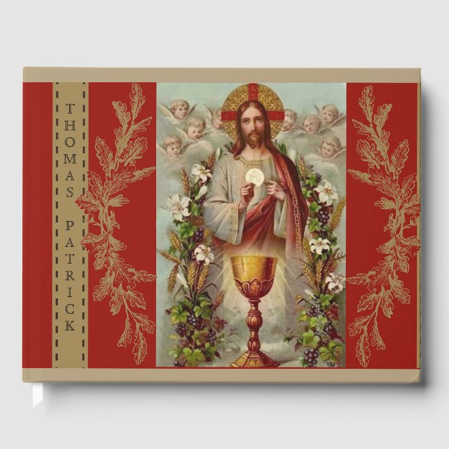 Jesus First Heilige Kommunion Angels Lace Gästebuch (Vorderseite)