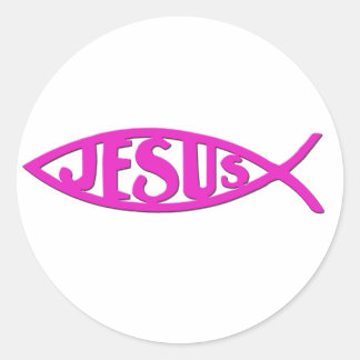Jesus Fisch (Aufkleber pink) Runder Aufkleber