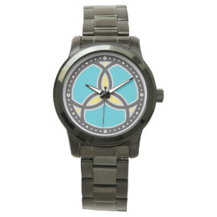 Jesus-Fisch-Dreifaltigkeits-Buntglas-Logo Armbanduhr