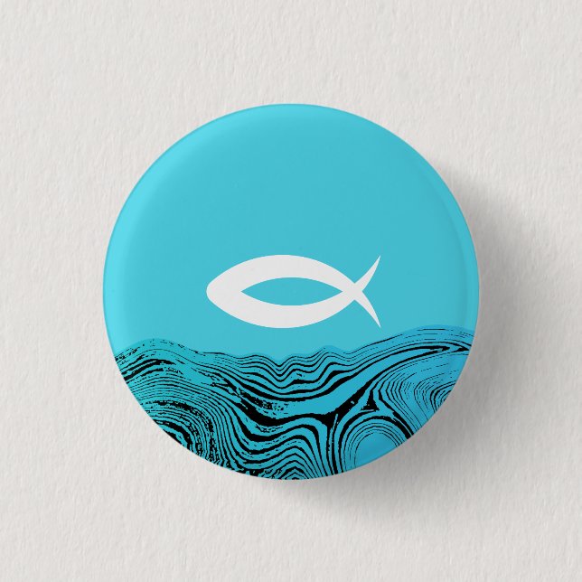 Jesus-Fisch Wellige Gewässer Button (Vorderseite)