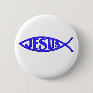 Jesus-Fische (Knopf-Blau) Button