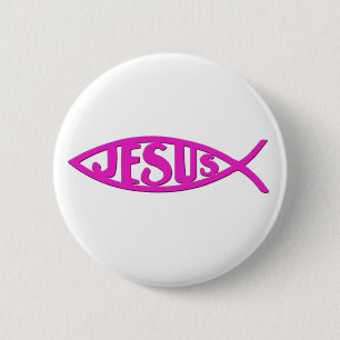 Jesus-Fische (Knopf-Rosa) Button