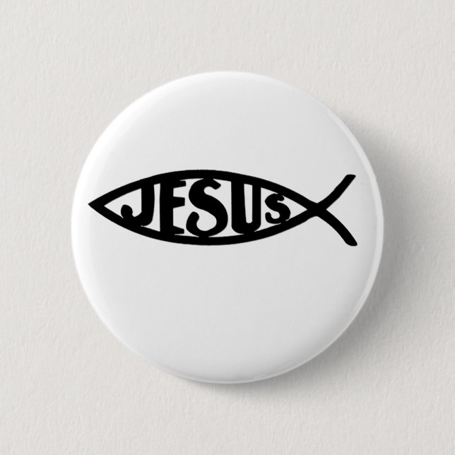 Jesus-Fische (Knopf-Schwarzes) Button (Vorderseite)