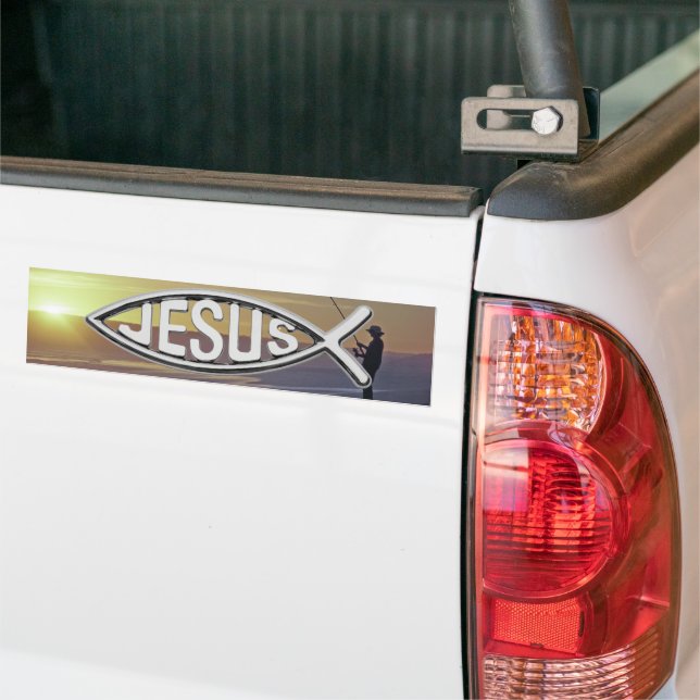 Jesus Fischen mit Sonnenuntergang und Fischer Autoaufkleber (Auf Lkw)
