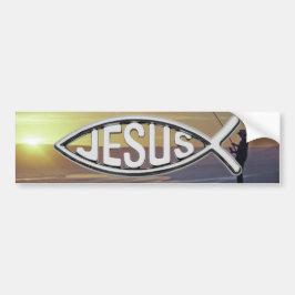 Jesus Fischen mit Sonnenuntergang und Fischer Autoaufkleber