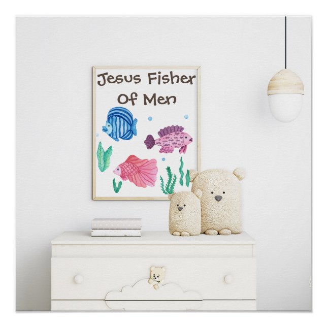 Jesus Fischer farbige Fische Kinderzimmer Poster (Vorderseite)
