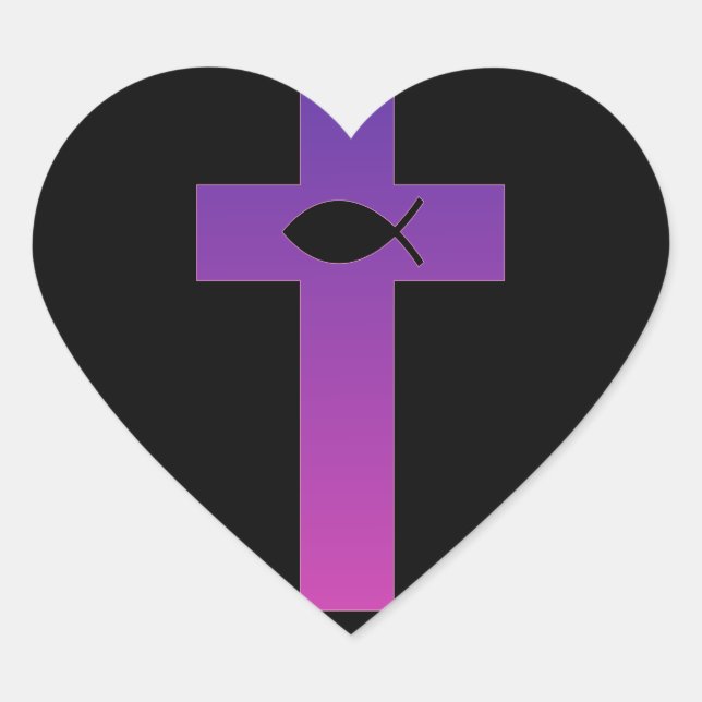 Jesus Fish Cross Herz-Aufkleber (Vorderseite)
