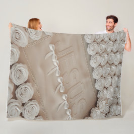 JESÚS Fleece & Sherpa Blanket - White Roses &