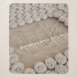 JESÚS Fleece & Sherpa Blanket - White Roses & Sherpadecke