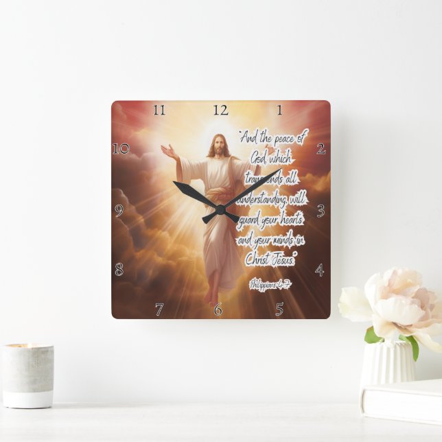 Jesus: Frieden, Verständigung, Philippinen Quadratische Wanduhr (Zuhause)
