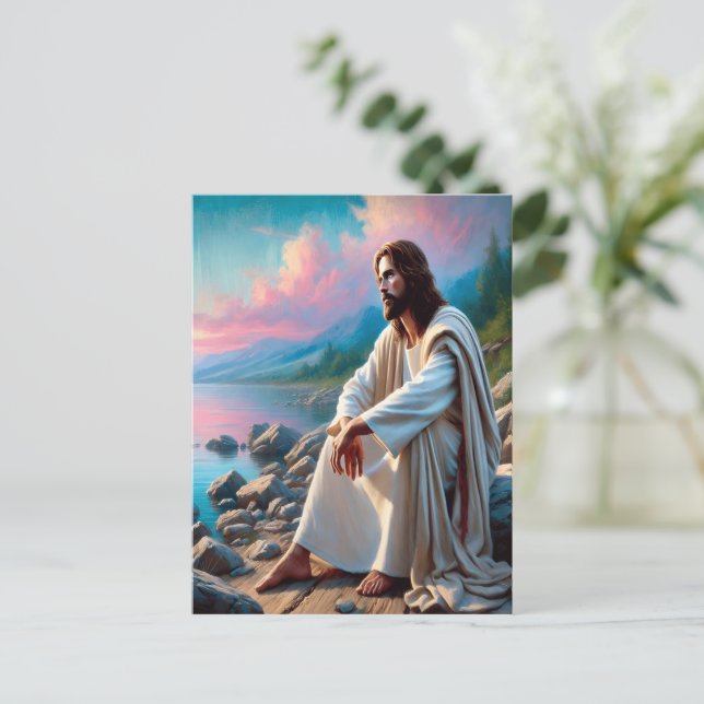 Jesus friedlicher Erretter in göttlicher Reflektio Postkarte (Stehend Vorderseite)