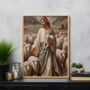 Jesus führt seine treue Flock Poster