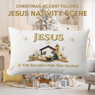 Jesus-Geburt Weihnachts-Dekokissen Gold Lendenkissen