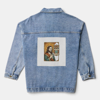 Jesus gefälschtes verifiziertes Häkchen Betrug Tro Jeansjacke