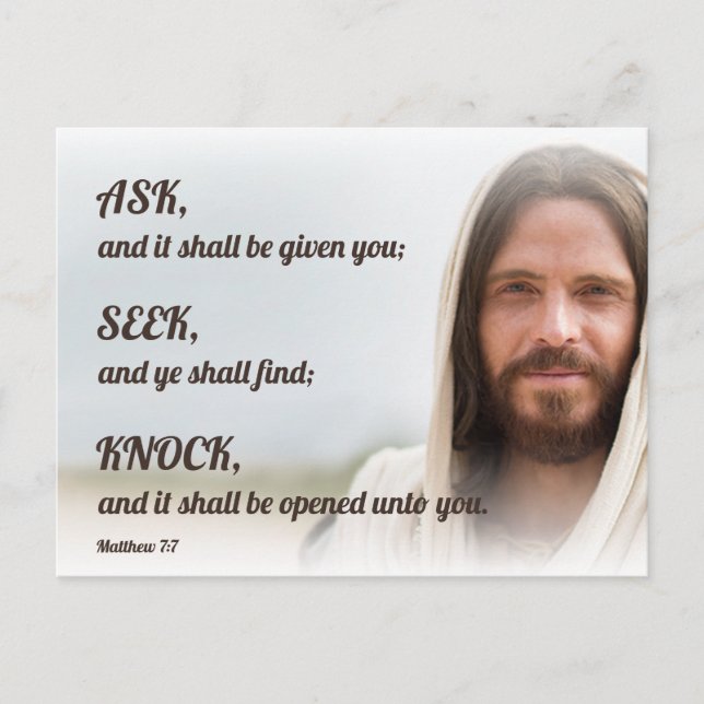 Jesus - Gefragt, suchen, knallen Postkarte (Vorderseite)