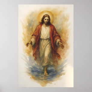 Jesus geht auf dem Wasser Kunst, Biblisches Wunder Poster