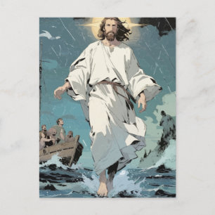 Jesus geht auf dem Wasser Postkarte – Glaube Mut