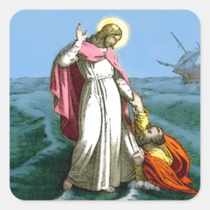 Jesus geht auf dem Wasser Quadratischer Aufkleber