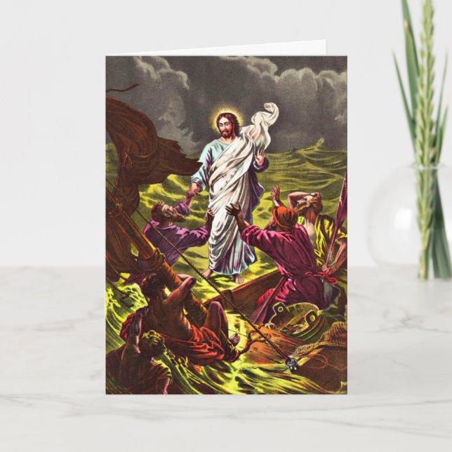 Jesus geht auf Wassergrüßkarte Karte (Vorderseite)