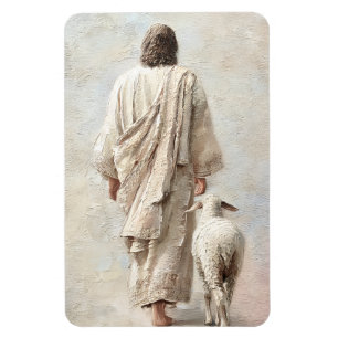 Jesus geht mit dem Lamm Magnet