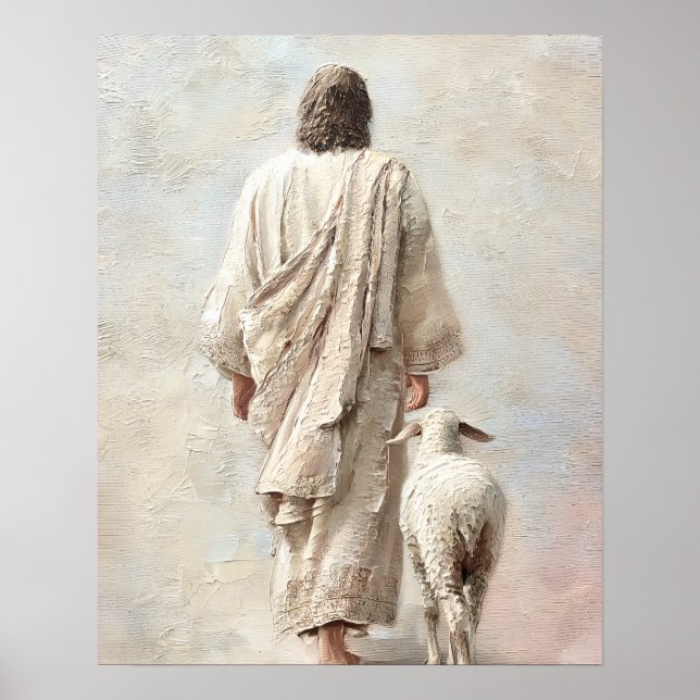 Jesus geht mit dem Lamm Poster (Vorne)