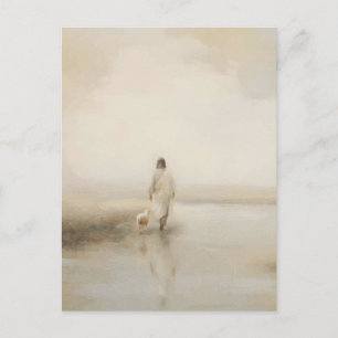 Jesus geht mit Lamm Aquarell-Illustration Postkarte