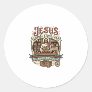 Jesus Gemischtwarenladen Label Jesus Gemischtwaren Runder Aufkleber