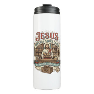 Jesus Gemischtwarenladen Label Jesus Gemischtwaren Thermosbecher