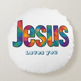 Jesus geometric pattern  rundes kissen