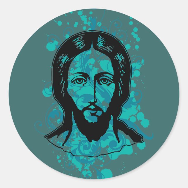 Jesus Gesicht schwarz fokussierte Splint bg Runder Aufkleber (Vorderseite)