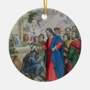 Jesus gibt Anblick zu einem geborenen blinden, von Keramikornament