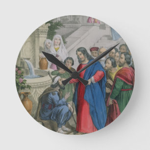 Jesus gibt Anblick zu einem geborenen blinden, von Runde Wanduhr