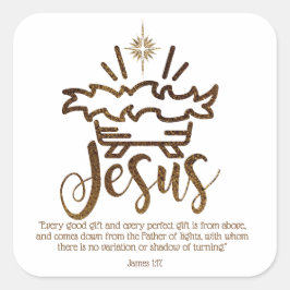 JESUS GIFT VON OBEN Weihnachtskriptur Quadratischer Aufkleber