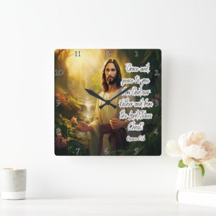 Jesus: Gnade, Frieden, göttlicher Segen Quadratische Wanduhr