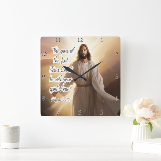 Jesus: Gnade, Geist, die Philippinen segnen Quadratische Wanduhr (Zuhause)