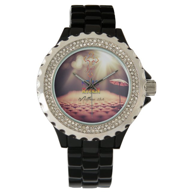 Jesus Golden Cross Er ist Risen Matthew 28:6 Armbanduhr (Vorderseite)