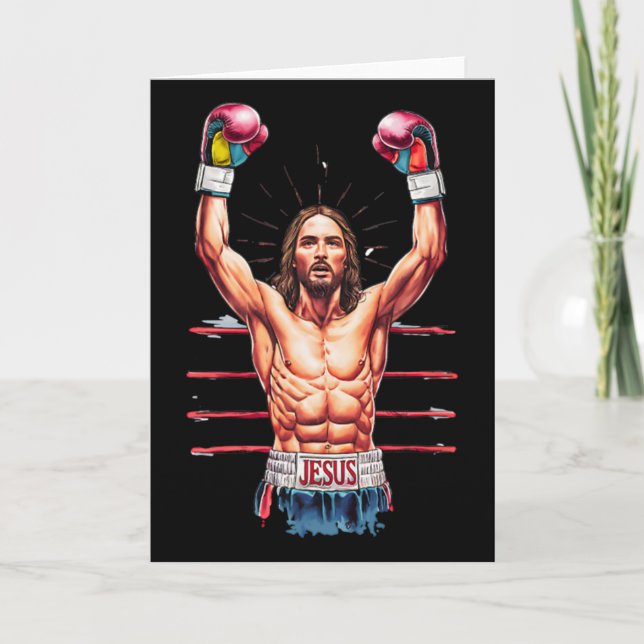 Jesus Gott Kickboxen oder Boxen Sieg Lustiges Meme Karte (Vorderseite)