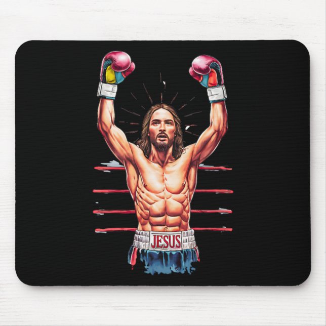 Jesus Gott Kickboxen oder Boxen Sieg Lustiges Meme Mousepad (Vorne)