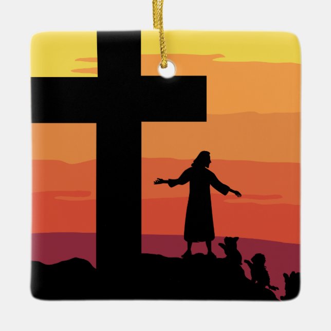 Jesus Gott kreuzen Tiere Pet Care Custom Weihnacht Keramikornament (Vorderseite)