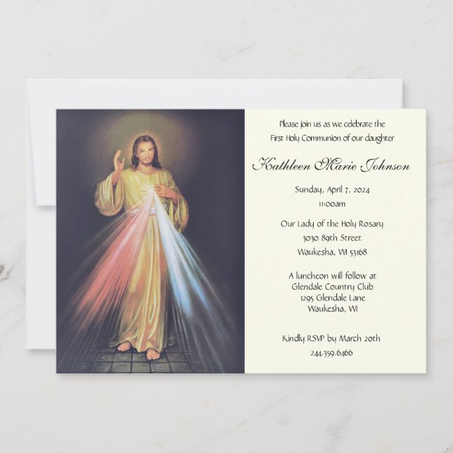 Jesus Göttliche Barmherzigkeit Erste Heilige Kommu Einladung (Vorderseite)
