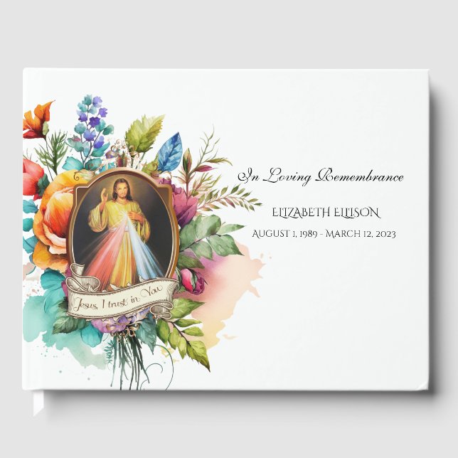 Jesus göttliche Barmherzigkeit florale Gedenkfeier Gästebuch (Vorderseite)