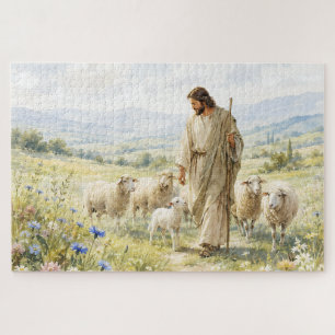Jesus Guter Hirte Wildblumen Aquarell