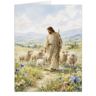 Jesus Guter Hirte Wildblumen Aquarell